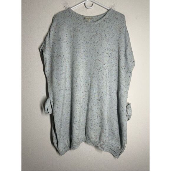 LOFT Sweater Womens M/L Blue Flecked Side Tie Poncho Speckled Oversized Cotton - Picture 1 of 16